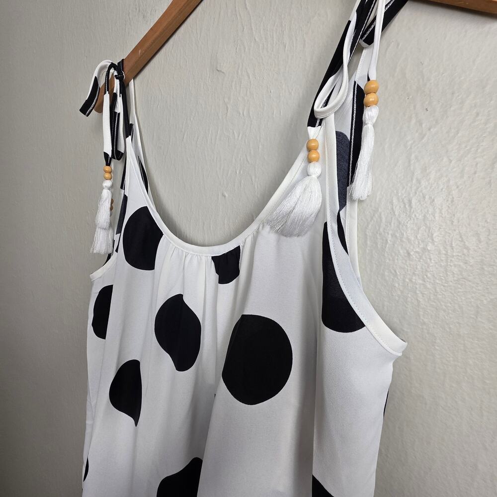 Oddi Polka White Black Dot Tassel Tie-Strap NWT Tiered Maxi Dress Large - Picture 8 of 13